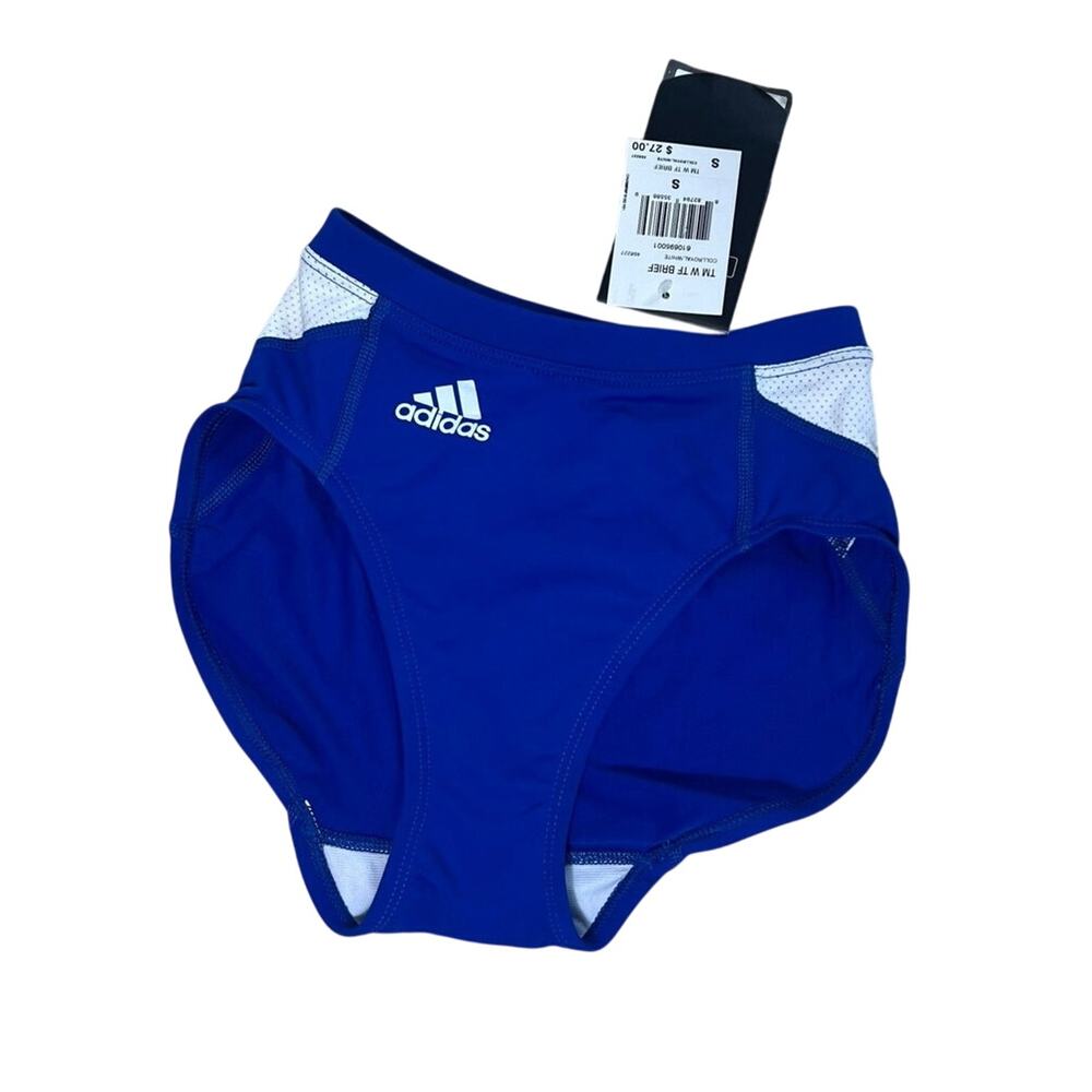 Adidas Women’s Small Training Brief Shorts Running Volleyball Blue White Mesh